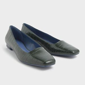 CHARLES & KEITH Croc-Effect Square Toe Ballerina Flats